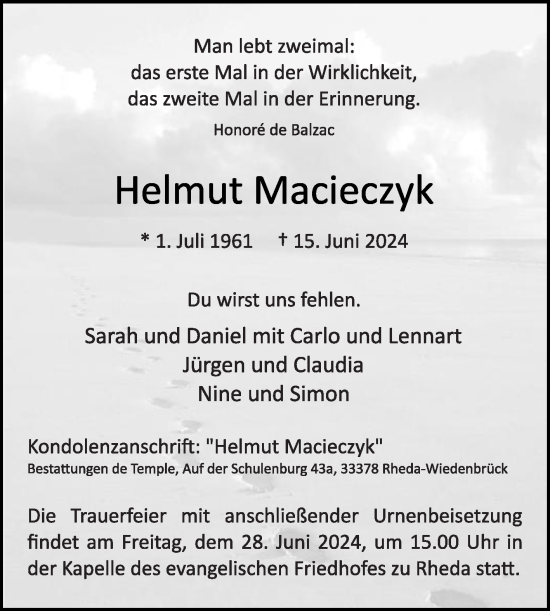 Traueranzeige von Helmut Macieczyk von Die Glocke