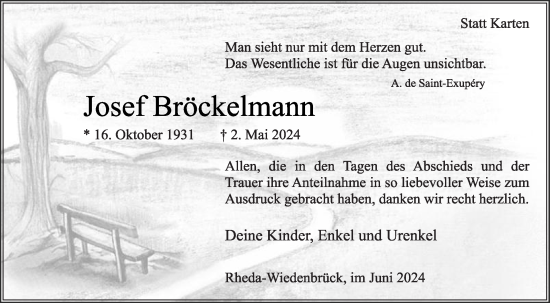 Traueranzeige von Josef Bröckelmann von Die Glocke