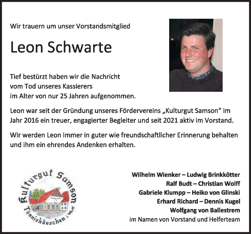  Traueranzeige für Leon Schwarte vom 13.06.2024 aus Die Glocke