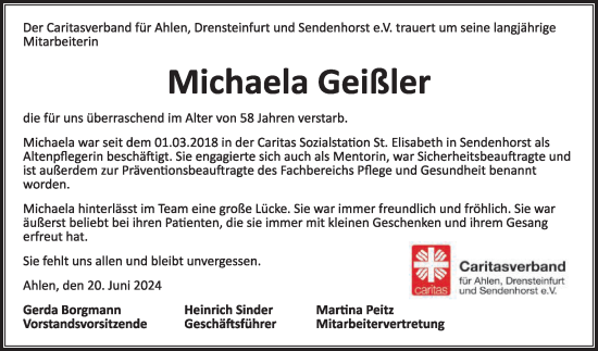 Traueranzeige von Michaela Geißler von Die Glocke