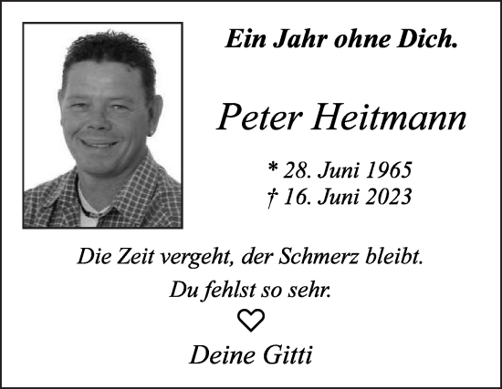 Traueranzeige von Peter Heitmann von Die Glocke