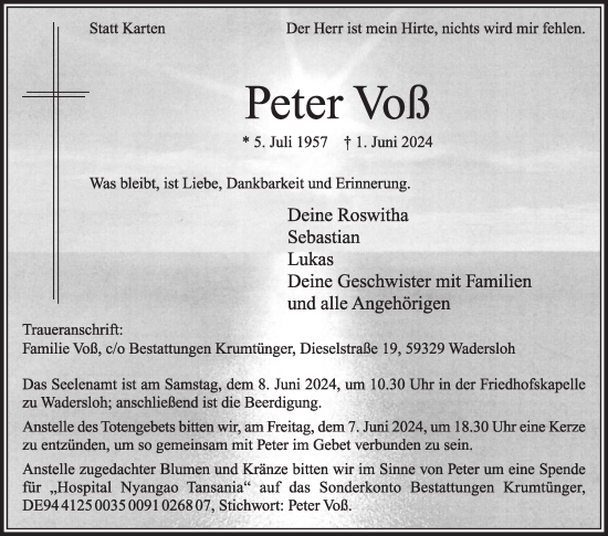 Traueranzeige von Peter Voß von Die Glocke