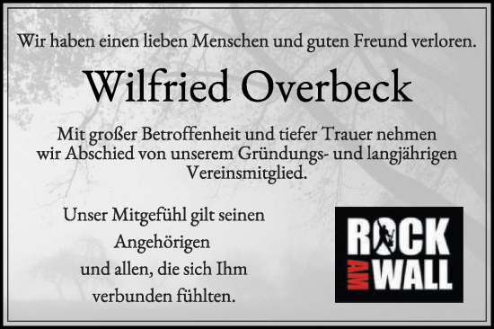 Traueranzeige von Wilfried Overbeck von Die Glocke