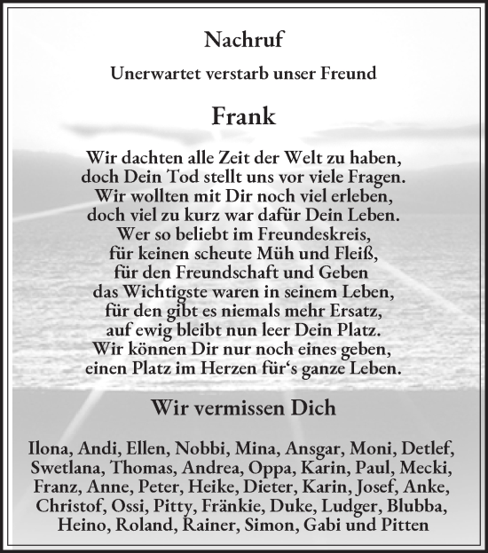 Traueranzeige von Frank Schnur von Die Glocke