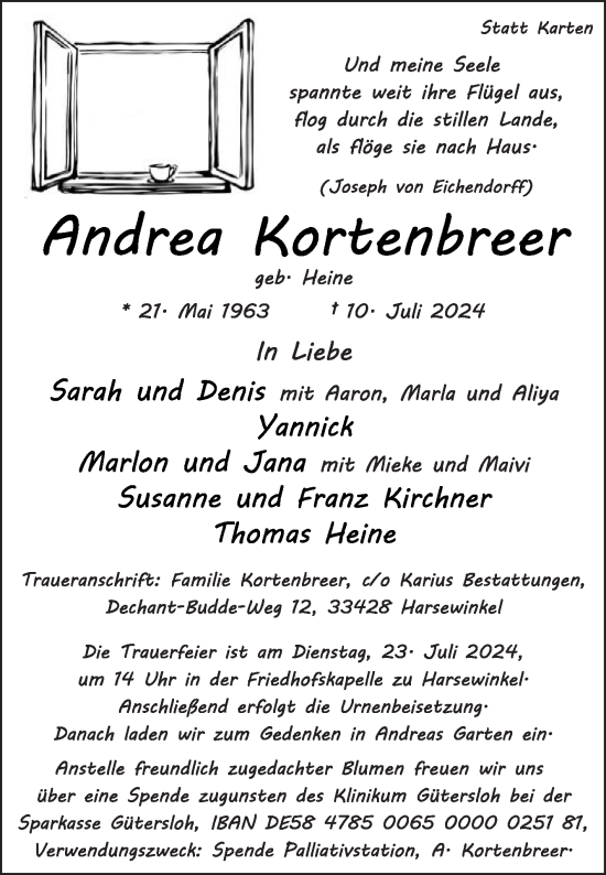 Traueranzeige von Andrea Kortenbreer von Die Glocke