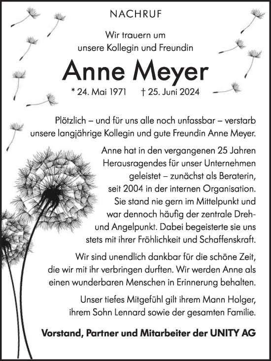 Traueranzeige von Anne Meyer von Die Glocke