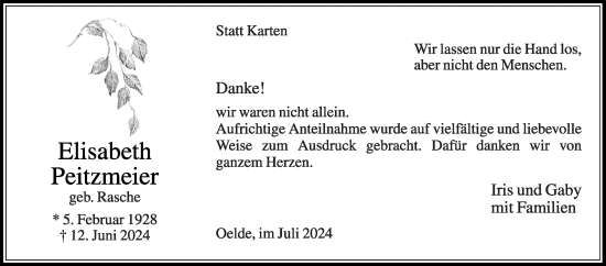 Traueranzeige von Elisabeth Peitzmeier von Die Glocke