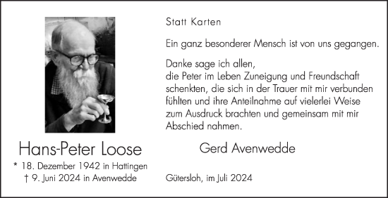 Traueranzeige von Hans-Peter Loose von Die Glocke