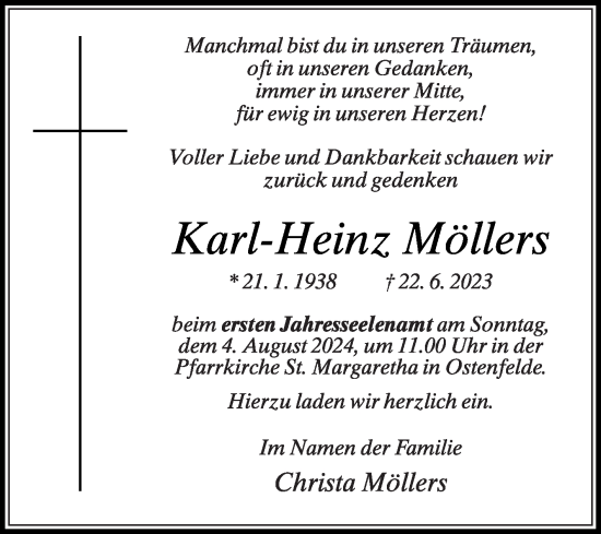 Traueranzeige von Karl-Heinz Möllers von Die Glocke