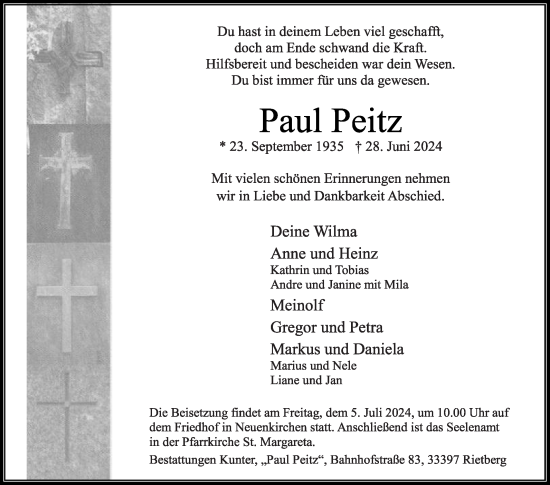 Traueranzeige von Paul Peitz von Die Glocke