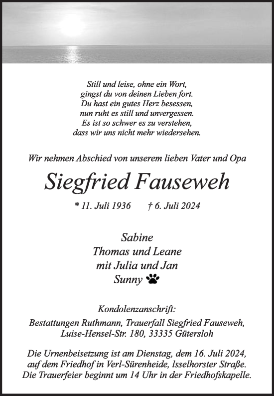 Traueranzeige von Siegfried Fauseweh von Die Glocke