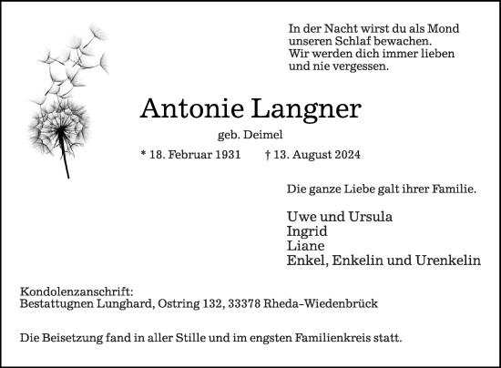 Traueranzeige von Antonie Langner von Die Glocke