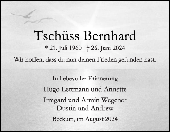 Traueranzeige von Bernhard  von Die Glocke