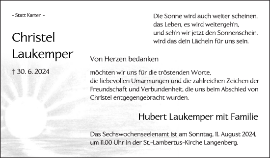 Traueranzeige von Christel Laukemper von Die Glocke