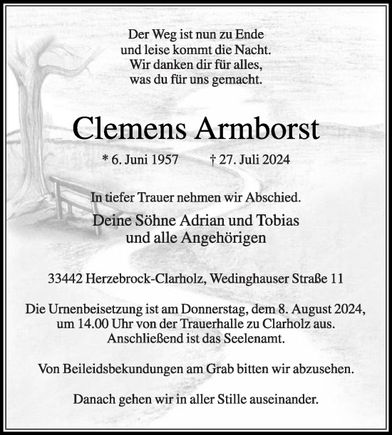 Traueranzeige von Clemens Armborst von Die Glocke