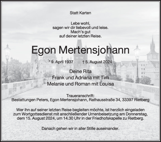 Traueranzeige von Egon Mertensjohann von Die Glocke