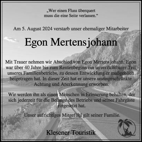 Traueranzeige von Egon Mertensjohann von Die Glocke