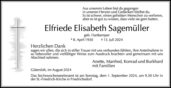 Traueranzeige von Elfriede Elisabeth Sagemüller von Die Glocke