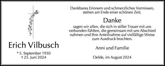 Traueranzeige von Erich Vilbusch von Die Glocke