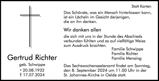 Traueranzeige von Gertrud Richter von Die Glocke