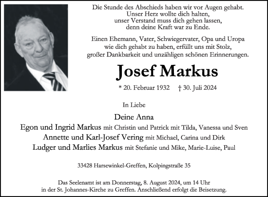 Traueranzeige von Josef Markus von Die Glocke