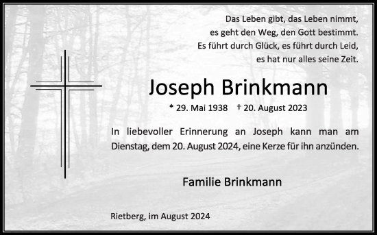 Traueranzeige von Joseph Brinkmann von Die Glocke