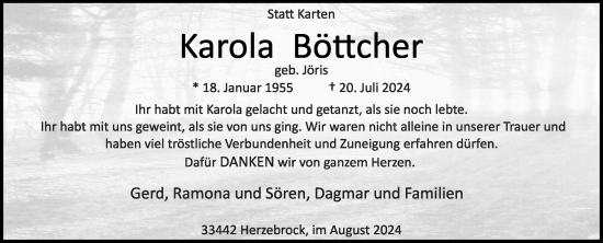 Traueranzeige von Karola Böttcher von Die Glocke