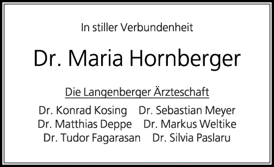 Traueranzeige von Maria Hornberger von Die Glocke