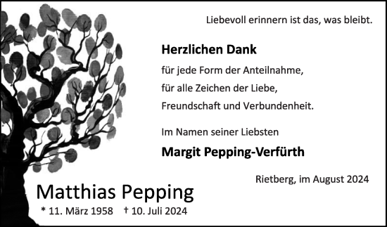 Traueranzeige von Matthias Pepping von Die Glocke