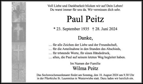 Traueranzeige von Paul Peitz von Die Glocke