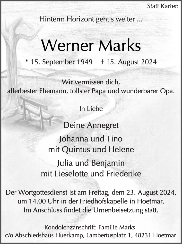  Traueranzeige für Werner Marks vom 20.08.2024 aus Die Glocke