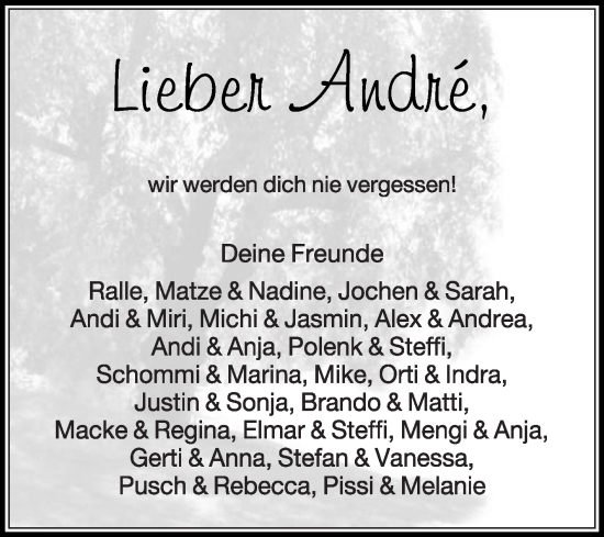Traueranzeige von Andre  von Die Glocke