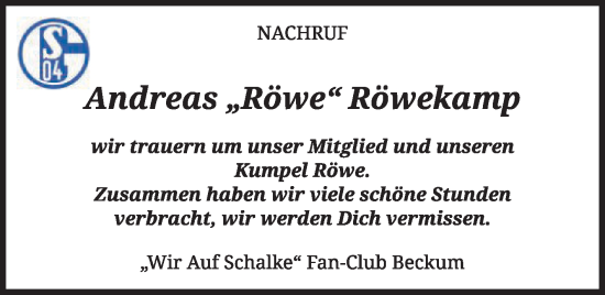 Traueranzeige von Andreas Röwekamp von Die Glocke
