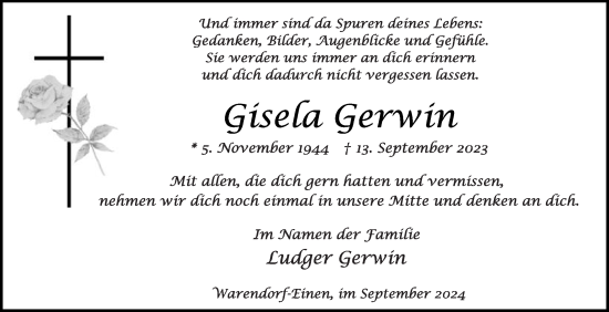 Traueranzeige von Gisela Gerwin von Die Glocke