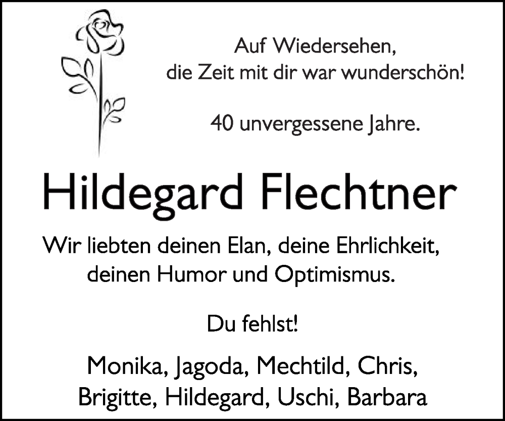  Traueranzeige für Hildegard Flechtner vom 14.09.2024 aus Die Glocke