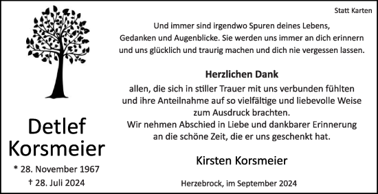 Traueranzeige von Kirsten Korsmeier von Die Glocke