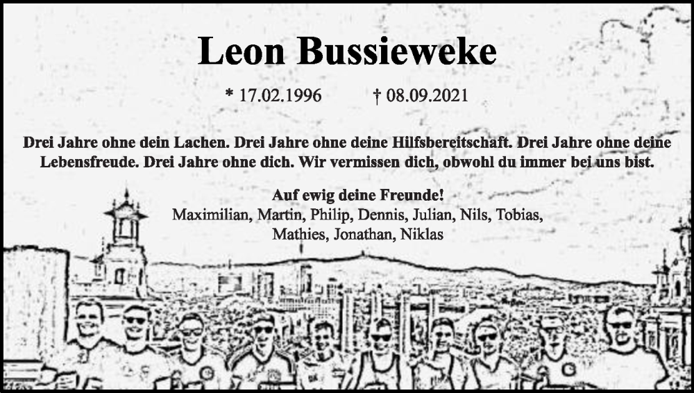  Traueranzeige für Leon Bussieweke vom 09.09.2024 aus Die Glocke