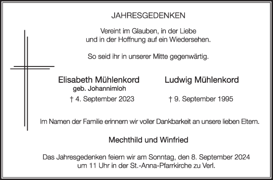 Traueranzeige von Ludwig Mühlenkord von Die Glocke