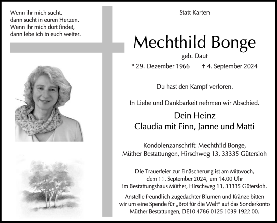 Traueranzeige von Mechthild Bonge von Die Glocke