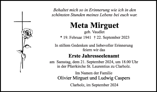 Traueranzeige von Meta Mirguet von Die Glocke