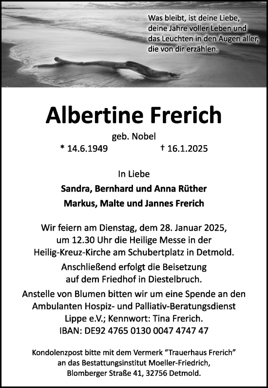 Traueranzeige von Albertine Frerich von Die Glocke