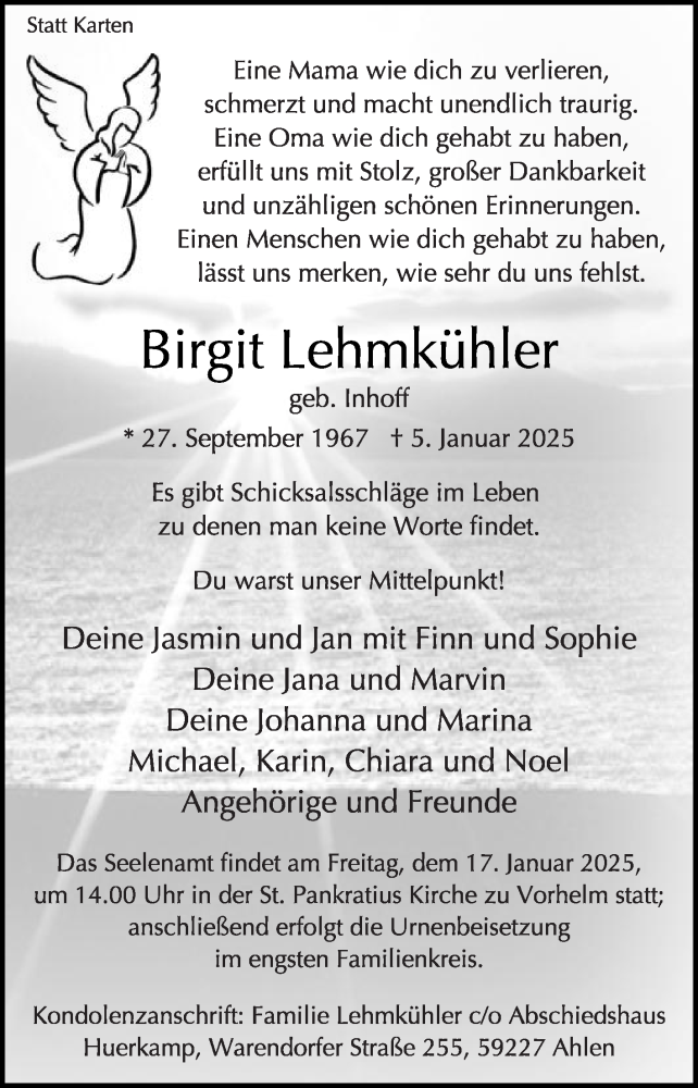  Traueranzeige für Birgit Lehmkühler vom 11.01.2025 aus Die Glocke