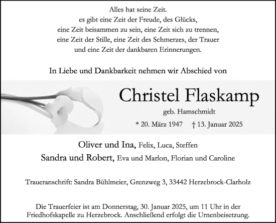 Traueranzeige von Christel Flaskamp von Die Glocke