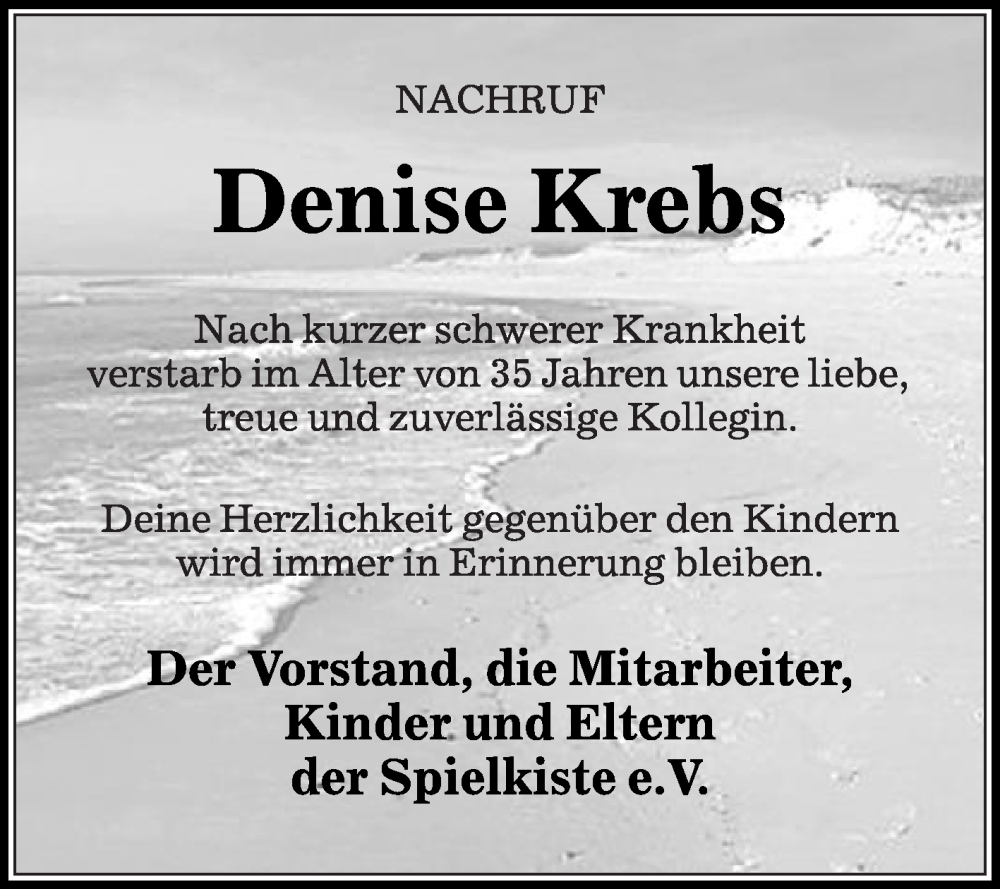  Traueranzeige für Denise Krebs vom 18.01.2025 aus Die Glocke