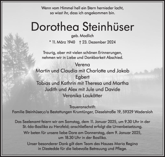 Traueranzeige von Dorothea Steinhüser von Die Glocke