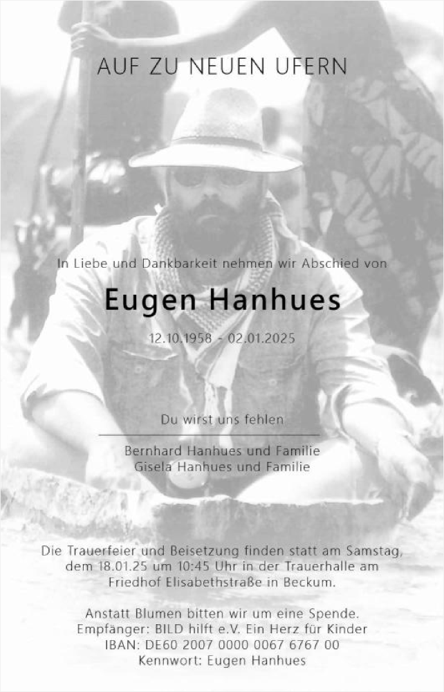  Traueranzeige für Eugen Hanhues vom 11.01.2025 aus Die Glocke