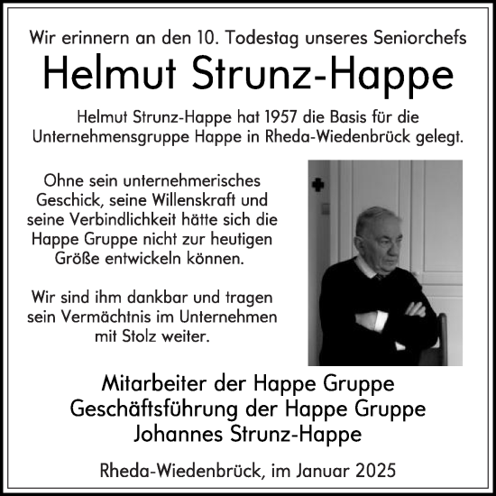 Traueranzeige von Helmut Strunz-Happe von Die Glocke