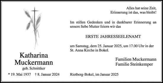 Traueranzeige von Katharina Muckermann von Die Glocke