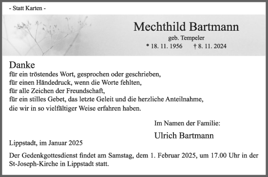 Traueranzeige von Mechthild Bartmann von Die Glocke