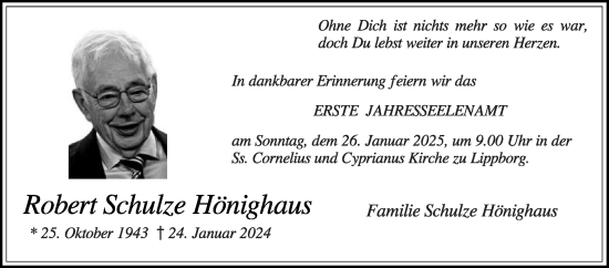 Traueranzeige von Robert Schulze Hönighaus von Die Glocke